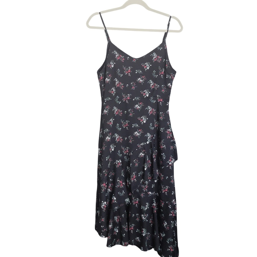 Nasty Gal Collection Dress Size 2 Black Floral Ruffle Hem Midi Camisole‎ Tiered
